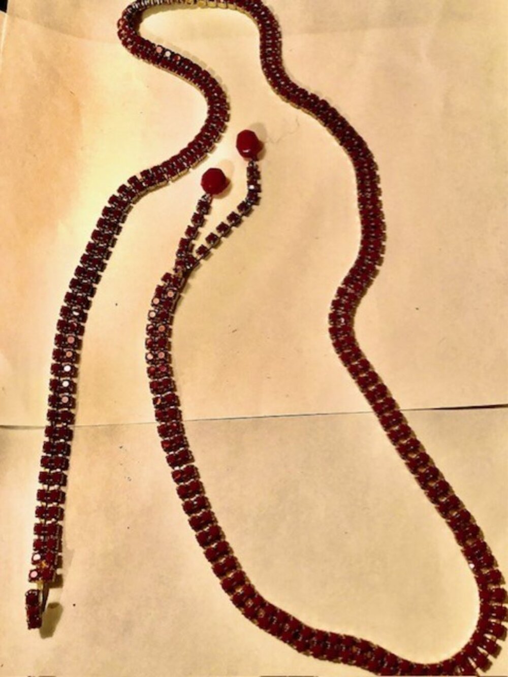 Vintage Gold‑Tone Red Rhinestone Link Necklace Chain